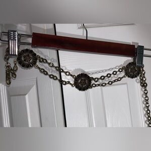 Vintage Bronze Chain Belt w/ Ornate Medallions & Cabochon Stones Small 39" AA11